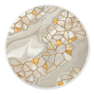 Bouton De Porte En Céramique Nacre et cellules d'or Abstrait