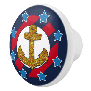 Bouton De Porte En Céramique Nautical   Ancre Parties scintillant en or Faux   