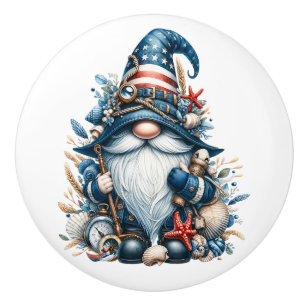 Bouton De Porte En Céramique Nautical Beach Gnome