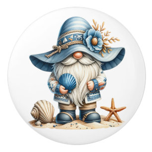 Bouton De Porte En Céramique Nautical Beach Gnome