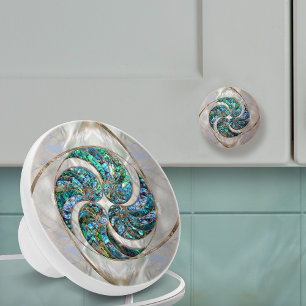 Bouton De Porte En Céramique Nautilus Shell - Abalone et Pearl