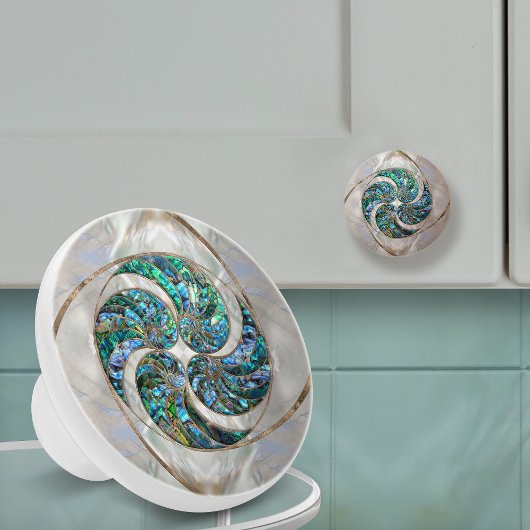 Bouton De Porte En Céramique Nautilus Shell - Abalone et Pearl