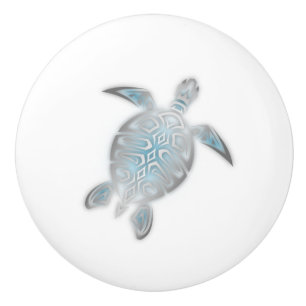 Bouton De Porte En Céramique Nautique blanc de la tortue marine d'argent