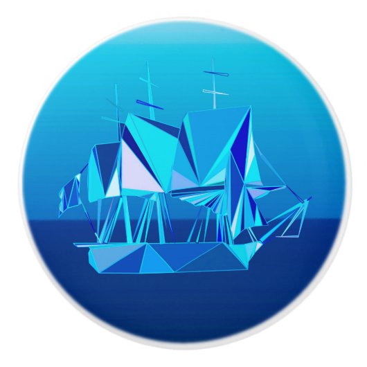 Bouton De Porte En Céramique Navire à Clipper géométrique moderne, Bleu Cobalt (Devant)