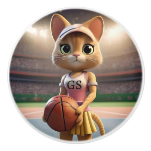 Bouton De Porte En Céramique Netball Cat