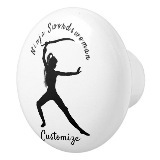 Bouton De Porte En Céramique Ninja Swordswoman Silhouette Thunder_Cove (Droite)