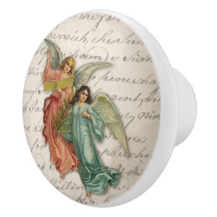 Bouton De Porte En Céramique Noël Angels Victorien Scrap Religieux Vintage