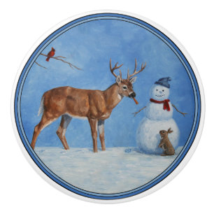 Bouton De Porte En Céramique Noël des Deer & Funny Snowman