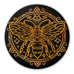 Bouton De Porte En Céramique Noeud en céramique d'abeille noire et d'or