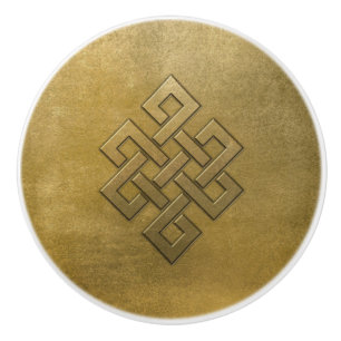 Bouton De Porte En Céramique Noeud sans fin de relief d'or