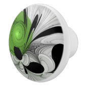 Bouton De Porte En Céramique Noir Abstrait et blanc avec art fractal vert (Droite)