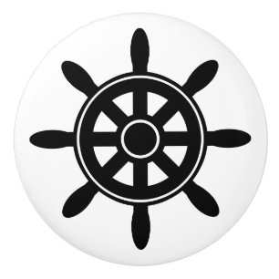 Bouton De Porte En Céramique Noir Bateau Roue Nautique Thème Armoire Knob