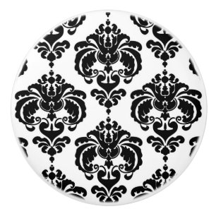 Bouton De Porte En Céramique Noir & Blanc Damask Elegant Chic Chambre Dresser