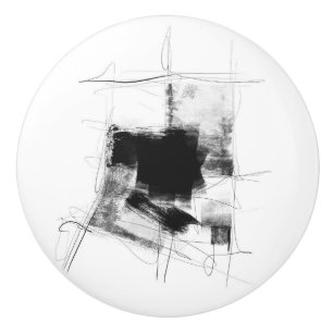 Bouton De Porte En Céramique Noir et blanc minimum Abstrait Artiste