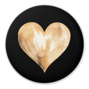 Bouton De Porte En Céramique Noir et or Aquarelle Coeur Ceramic Knob