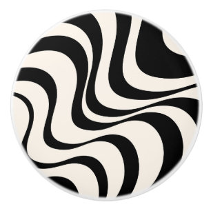 Bouton De Porte En Céramique Noir et pastel moderne ondes rétro design