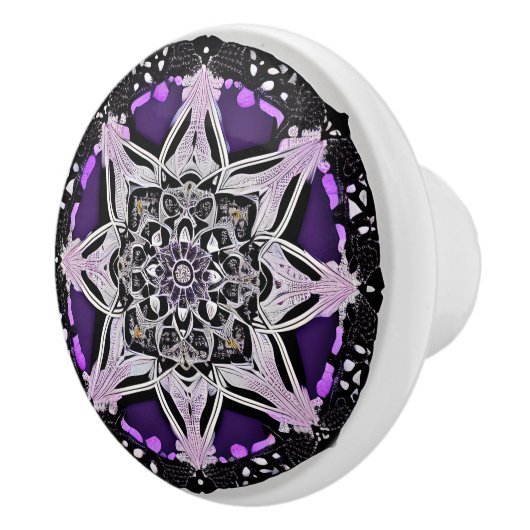 Bouton De Porte En Céramique Noir et violet Mandala Ceramic Knob (Droite)