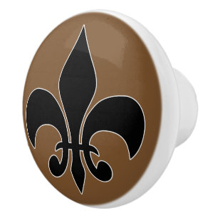 Bouton De Porte En Céramique Noir Fleur de Lis Céramique Personnalisé