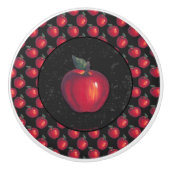 Bouton De Porte En Céramique Noir rouge de pommes (Devant)