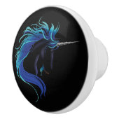 Bouton De Porte En Céramique Noir Unicorne Bleu argent (Droite)