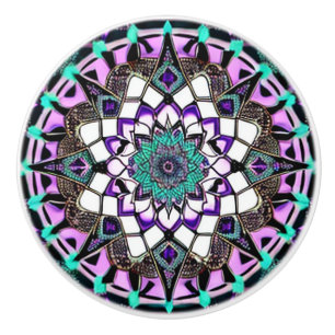 Bouton De Porte En Céramique Noir, violet et Turquoise cercueil