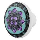 Bouton De Porte En Céramique Noir, violet et Turquoise Mandala Ceramic Knob (Droite)