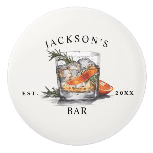 Bouton De Porte En Céramique Nom de cocktail de whisky élégant & année bar à do