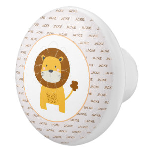 Bouton De Porte En Céramique Nom personnalisé mignon Lion unisex jungle thème