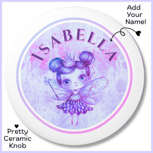 Bouton De Porte En Céramique Nom personnalisé Purple Fairy Princess Ceramic Kno