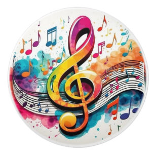 Bouton De Porte En Céramique Notes de musique Rainbow