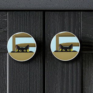 Bouton De Porte En Céramique Nourriture pour chat noir humour chat affamé drôle