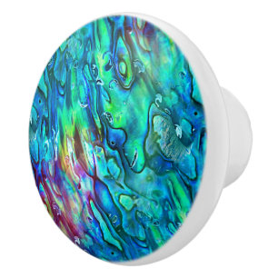 Bouton De Porte En Céramique Nouvelle-Zélande Abalone Paua Motif de Coquille 1a
