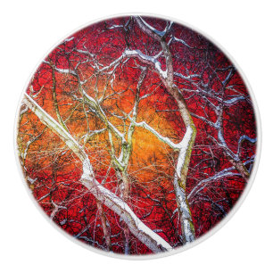 Bouton De Porte En Céramique Nuit d'hiver rouge