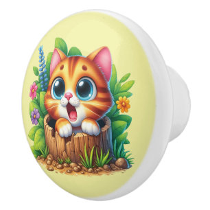 Bouton De Porte En Céramique Nurserie de bébé chaton mignon