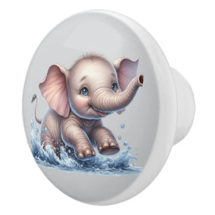 Bouton De Porte En Céramique Nurserie éléphant de bébé mignon