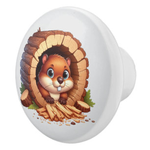 Bouton De Porte En Céramique Nursery de bébé écureuil mignon