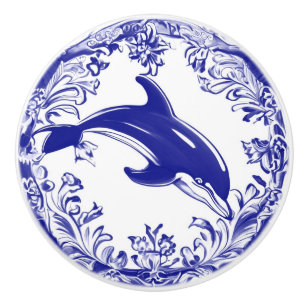 Bouton De Porte En Céramique Océan bleu et blanc de la mer face droite