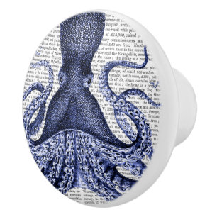 Bouton De Porte En Céramique Octopus bleu