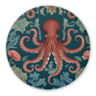 Bouton De Porte En Céramique Octopus William Morris style Sea Ocean Marine