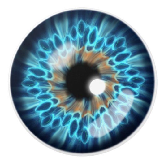 Bouton De Porte En Céramique Oeil d'iris bleu et orange (Devant)