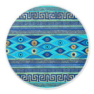 Bouton De Porte En Céramique Oeil malin grec et ornement de la clé grecque