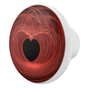 Bouton De Porte En Céramique Oeuvre de coeur rouge et noir