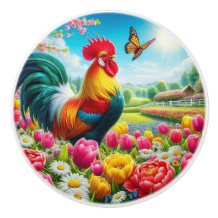 Bouton De Porte En Céramique OEuvre florale/de printemps/de poulet
