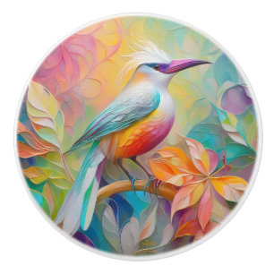 Bouton De Porte En Céramique Oiseau à poitrine rouge à bec rose