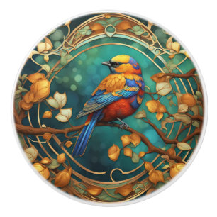 Bouton De Porte En Céramique Oiseau coloré Art Nouveau Art Déco Multicolore