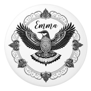 Bouton De Porte En Céramique Oiseau dans le mandala