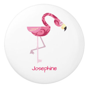 Bouton De Porte En Céramique Oiseau rose personnalisé de Flamant rose