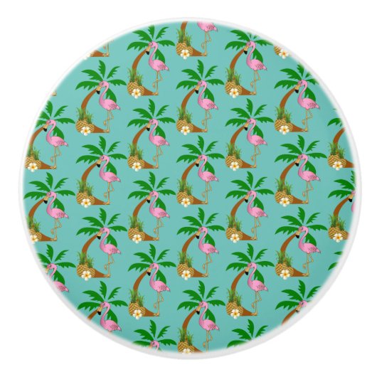 Bouton De Porte En Céramique Oiseaux de Flamant rose tropicaux (Devant)