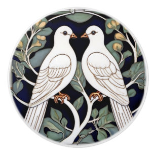 Bouton De Porte En Céramique Oiseaux Doves Blanches Oiseaux Art Nouveau Dove Oi