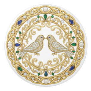 Bouton De Porte En Céramique Oiseaux en cristal d'or faux pierres précieuses gr